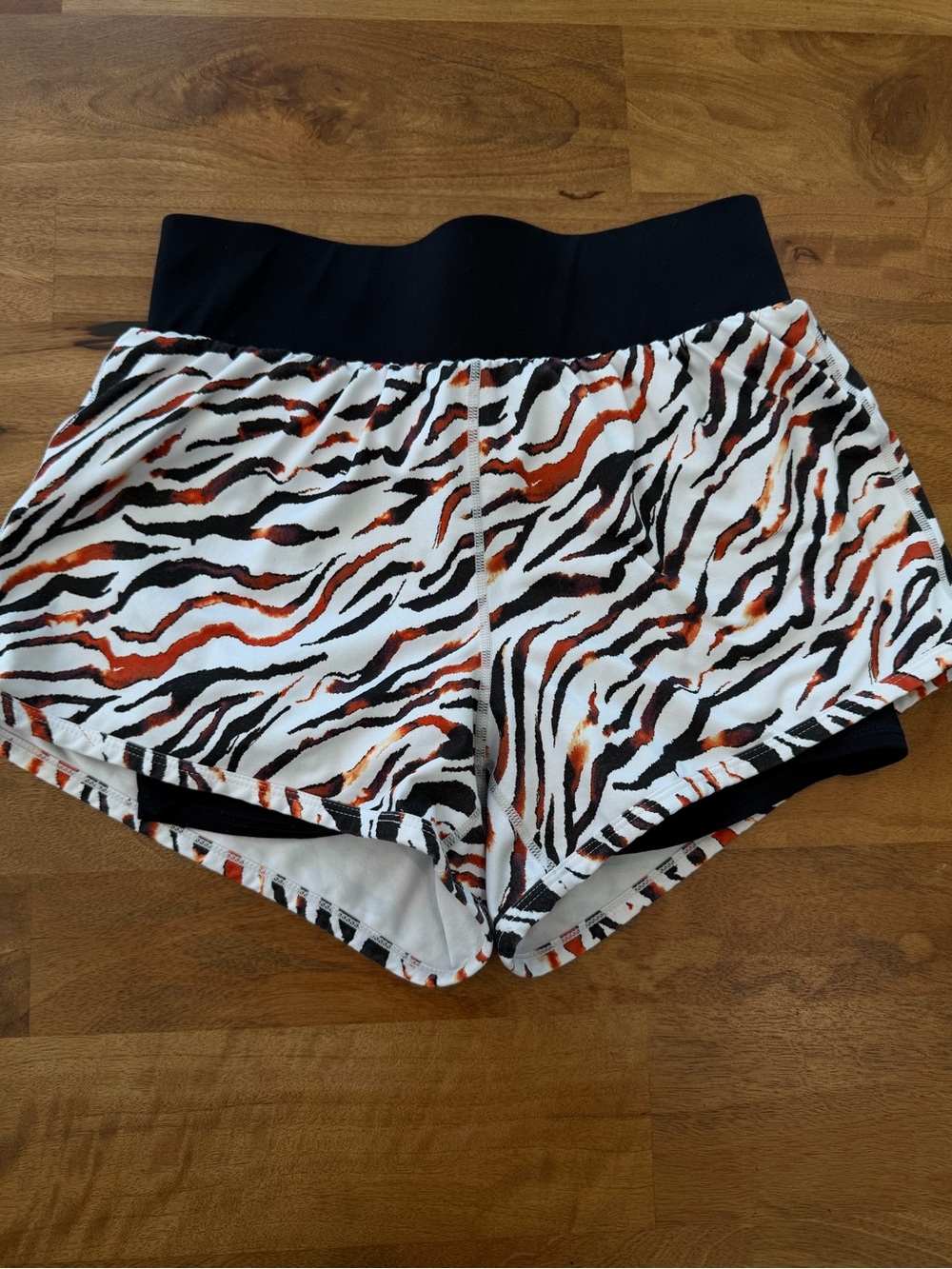 Fabletics High-Waist Zebra Print Active Shorts - Black, White & Orange - Small